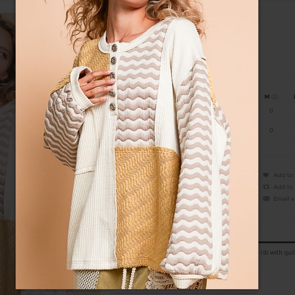 POL Long Sleeve Quilted Rib Woven Contrast Top NWOT - Picture 2 of 5